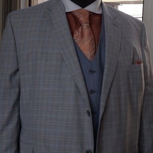 Mens Light Blue/Gray and Orange plaid 3 pc suit!